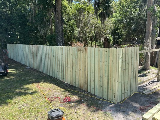 Board on board fence - Custom build board on board fence with a double drive 10ft gate. 130 ft install. Board on board fence - Custom build board on board fence with a double drive 10ft gate. 130 ft install.