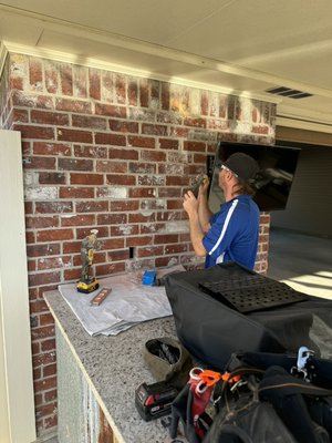 Outdoor Kitchen - This client had a great outdoor kitchen, but he was having to run everything with extension cords! We added a new 20 amp circuit and (5) outlets- plenty of power and plenty of access to it. Outdoor Kitchen - This client had a great outdoor kitchen, but he was having to run everything with extension cords! We added a new 20 amp circuit and (5) outlets- plenty of power and plenty of access to it.