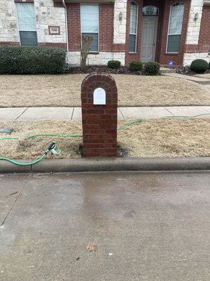 Mailbox with arch finish - Mailbox was hit by a vehicle and customer wanted exact structure back up like before. Mailbox with arch finish - Mailbox was hit by a vehicle and customer wanted exact structure back up like before.