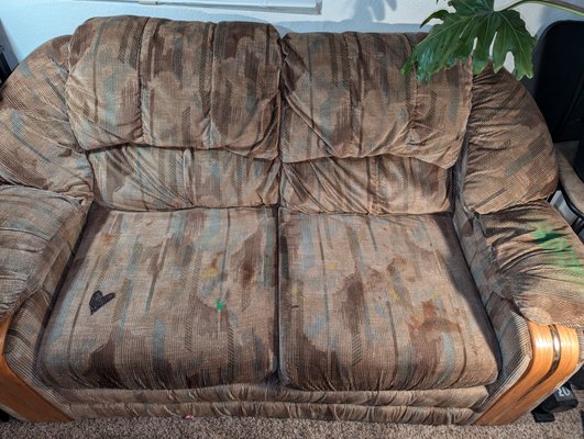 Upholstery Cleaning - Love Seat - Was asked to clean an old loveseat used in the kid's playroom. Filled with spilled food, paint, and permanent marker Upholstery Cleaning - Love Seat - Was asked to clean an old loveseat used in the kid's playroom. Filled with spilled food, paint, and permanent marker