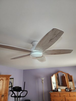 Ceiling fan installation - Installed a new ceiling fan to improve comfort and air circulation in the home. The job included securely mounting the fan bracket, wiring the fan to the existing ceiling electrical box, balancing the blades, and testing for smooth and quiet operation. Customer requested a clean installation with attention to safety and appearance. Final result: a properly wired and stable ceiling fan providing efficient airflow and modern style to the room.