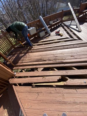 Deck repair - This repair was done on a old deck where the costumer had some damage wood and it was a hazard for their kids and so we helped the costumers by adding removing all the damage wood and adding the fresh new wood and then painted all. Deck repair - This repair was done on a old deck where the costumer had some damage wood and it was a hazard for their kids and so we helped the costumers by adding removing all the damage wood and adding the fresh new wood and then painted all.