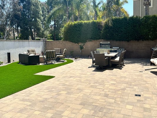 Backyard landscape - We updated this moorpark backyard completely. Work performed took 7 days including demolition of old concrete, grass and patio cover than preparation and installation of pavers, turf, drainage, landscape rocks and fire pit with dedicated gas and electric lines throughout. Backyard landscape - We updated this moorpark backyard completely. Work performed took 7 days including demolition of old concrete, grass and patio cover than preparation and installation of pavers, turf, drainage, landscape rocks and fire pit with dedicated gas and electric lines throughout.