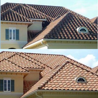 Low Pressure Roof Cleaning - These Roofs were very dirty like so many that we do. The Low-Pressure Chemical SoftWash kills the mold and algae and leaves the roof looking new again!