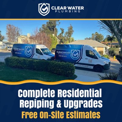 🌟 Who We Are at Clear Water Plumbing 🌟 - At Clear Water Plumbing, we’re more than just plumbers: we’re your neighbors, your trusted professionals, and your go-to team for quality plumbing services. Founded by Garett McClure, an experienced plumber with over 10 years of expertise in plumbing and construction, we’re here to serve the South Orange County community with integrity, skill, and a smile! 😊
💧 Our Mission
We are a faith-based, customer-focused company reimagining what a service call should feel like. From start to finish, we prioritize education, trust, and delivering 5-star service every time.
🔧 What We Offer
✅ Inspections: Our trained experts know exactly what to look and listen for.
✅ Repairs: No problem is too big or too small—we’ve seen it all!
✅ Installations: From tankless water heaters to water filtration systems, we’ve got you covered.
✅ General Plumbing Services: Your one-stop shop for all your plumbing needs.
🔥 Tankless Water Heater Specialist
Save space, energy, and time with our tankless water heater solutions!
🏡 Quality You Can Count On
From your first phone call to the final walkthrough, we guarantee satisfaction.
📞 Contact Us
📧 info@clearwaterplumbingoc.com
📱 (949) 308-3010
💬 Follow Us for More Tips & Updates!
#ClearWaterPlumbing #LakeForestPlumber #FaithBasedBusiness #PlumbingWithPurpose #TanklessWaterHeaters #WaterFiltration 🌟 Who We Are at Clear Water Plumbing 🌟 - At Clear Water Plumbing, we’re more than just plumbers: we’re your neighbors, your trusted professionals, and your go-to team for quality plumbing services. Founded by Garett McClure, an experienced plumber with over 10 years of expertise in plumbing and construction, we’re here to serve the South Orange County community with integrity, skill, and a smile! 😊
💧 Our Mission
We are a faith-based, customer-focused company reimagining what a service call should feel like. From start to finish, we prioritize education, trust, and delivering 5-star service every time.
🔧 What We Offer
✅ Inspections: Our trained experts know exactly what to look and listen for.
✅ Repairs: No problem is too big or too small—we’ve seen it all!
✅ Installations: From tankless water heaters to water filtration systems, we’ve got you covered.
✅ General Plumbing Services: Your one-stop shop for all your plumbing needs.
🔥 Tankless Water Heater Specialist
Save space, energy, and time with our tankless water heater solutions!
🏡 Quality You Can Count On
From your first phone call to the final walkthrough, we guarantee satisfaction.
📞 Contact Us
📧 info@clearwaterplumbingoc.com
📱 (949) 308-3010
💬 Follow Us for More Tips & Updates!
#ClearWaterPlumbing #LakeForestPlumber #FaithBasedBusiness #PlumbingWithPurpose #TanklessWaterHeaters #WaterFiltration