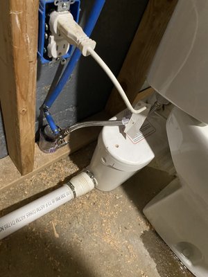 Plumbing work. - Here are some pictures of of a rough in for an saniflow bathroom system install. This was installed in a basement where there were no drain lines within the floor. All the fixtures had to be installed and connected to a macerater pump which ties into the main sewer line. Plumbing work. - Here are some pictures of of a rough in for an saniflow bathroom system install. This was installed in a basement where there were no drain lines within the floor. All the fixtures had to be installed and connected to a macerater pump which ties into the main sewer line.