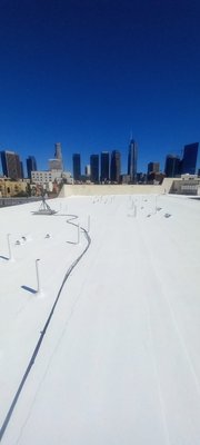 Flat roof . Silicone Coating Roof system 
Downtown Los Angeles CA - This was a project we recently completed in the Beautiful Los Angeles California. 
we power washed the roof and performed a general repair. 
Applied 2 coats of Silicone Coating Roof System.