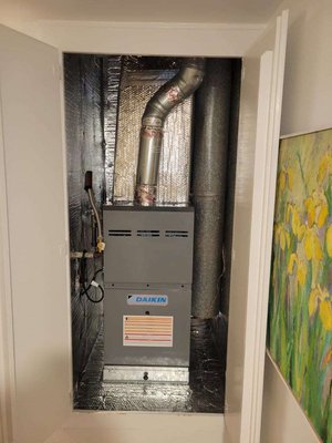 Furnace Replacement in Los Angeles, CA - An HVAC Replacement project in Los Angeles. Disconnected and replaced client's old system with 60K furnace manufactured by Daikin. This project also includes installation of new  T705 thermostat and asbestos removal.