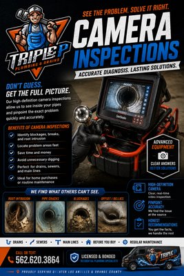 Sewer Camera Inspection - A sewer camera inspection provides a real-time view of the inside of your drain and sewer lines, allowing plumbers to accurately diagnose problems without unnecessary digging. This advanced technology can identify root intrusion, pipe cracks, offsets, corrosion, blockages, and collapsed sewer lines with precision. By locating the exact cause and location of the problem, a camera inspection saves time, reduces repair costs, and ensures the right solution is recommended the first time. Whether you’re experiencing recurring drain issues, purchasing a home, or evaluating the condition of an aging sewer system, a sewer camera inspection offers valuable insight and peace of mind. Sewer Camera Inspection - A sewer camera inspection provides a real-time view of the inside of your drain and sewer lines, allowing plumbers to accurately diagnose problems without unnecessary digging. This advanced technology can identify root intrusion, pipe cracks, offsets, corrosion, blockages, and collapsed sewer lines with precision. By locating the exact cause and location of the problem, a camera inspection saves time, reduces repair costs, and ensures the right solution is recommended the first time. Whether you’re experiencing recurring drain issues, purchasing a home, or evaluating the condition of an aging sewer system, a sewer camera inspection offers valuable insight and peace of mind.