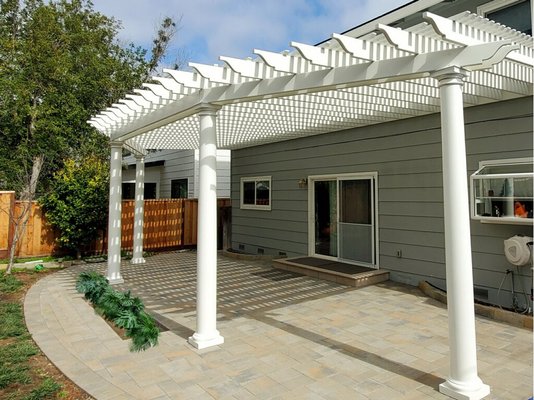 Arbor and Patio - In this project, we did a new attached-to-house arbor over new pavers patio. Arbor and Patio - In this project, we did a new attached-to-house arbor over new pavers patio.