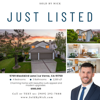 Charming home with beautiful curb appeal and modern upgrades. - JUST LISTED // LA VERNE
5769 Blackbird Lane // $980,000
4 Beds, 3 Baths | 2,289 s/f, 5,631 s/f lot
Charming home with beautiful curb appeal and modern upgrades.
(Click Link in Profile)
www.TinyUrl.com/2s4e4mzf
Are you looking to get your home sold too?
Let us help you next.
Your Home’s Value Instantly: HomeValueByNick.com
RE/MAX Masters Dre 01398872 Office Dre 01064901
#soldbynick #realtor #realestate #HomesForSale #LaVerne #LaVerneRealEstate #LaVerneHomeForSales Charming home with beautiful curb appeal and modern upgrades. - JUST LISTED // LA VERNE
5769 Blackbird Lane // $980,000
4 Beds, 3 Baths | 2,289 s/f, 5,631 s/f lot
Charming home with beautiful curb appeal and modern upgrades.
(Click Link in Profile)
www.TinyUrl.com/2s4e4mzf
Are you looking to get your home sold too?
Let us help you next.
Your Home’s Value Instantly: HomeValueByNick.com
RE/MAX Masters Dre 01398872 Office Dre 01064901
#soldbynick #realtor #realestate #HomesForSale #LaVerne #LaVerneRealEstate #LaVerneHomeForSales