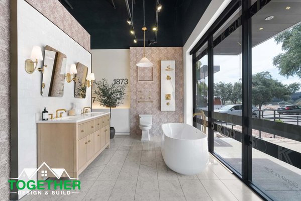 Commercial Remodel - We’re proud to showcase our latest project at the Kohler Design Studio. This space highlights the height of professional design, featuring an elegant fluted stone sink paired with sophisticated gold-toned fixtures. The intricate, botanical wallpaper creates a lush, artistic backdrop, turning these premium elements into a true centerpiece of luxury.
Contact us today to discover how our expert design services can bring this level of showroom quality and inspired material selection to your next commercial project. Commercial Remodel - We’re proud to showcase our latest project at the Kohler Design Studio. This space highlights the height of professional design, featuring an elegant fluted stone sink paired with sophisticated gold-toned fixtures. The intricate, botanical wallpaper creates a lush, artistic backdrop, turning these premium elements into a true centerpiece of luxury.
Contact us today to discover how our expert design services can bring this level of showroom quality and inspired material selection to your next commercial project.