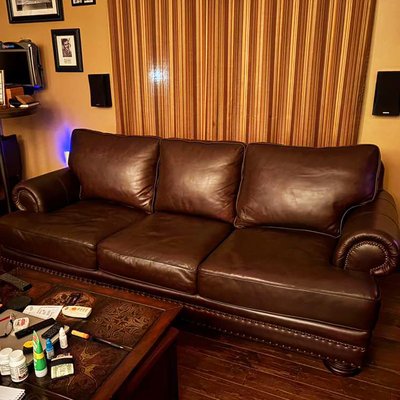 Leather Sofa Cleaning & Color Restoration – Van Nuys, CA - This large leather sofa had uneven fading and visible wear across the seat cushions and arms. The client wanted to restore the original rich brown tone without replacing the leather.
We performed:
• Deep professional leather cleaning
• Surface preparation and color matching
• Full leather color restoration
• Protective finish application
The sofa now has an even tone and refreshed appearance while preserving the original leather.
Serving Van Nuys and the greater Los Angeles area. Leather Sofa Cleaning & Color Restoration – Van Nuys, CA - This large leather sofa had uneven fading and visible wear across the seat cushions and arms. The client wanted to restore the original rich brown tone without replacing the leather.
We performed:
• Deep professional leather cleaning
• Surface preparation and color matching
• Full leather color restoration
• Protective finish application
The sofa now has an even tone and refreshed appearance while preserving the original leather.
Serving Van Nuys and the greater Los Angeles area.
