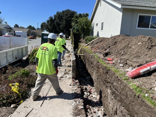Retaining wall repair work - Ventura CA (in progress) - Retaining wall repair work. This wall was dangerously leaning towards public side walk and needed to be demolished and replaced. (2) major factors of this issue was poor reinforcement and inadequate/improper foundation thickness & width. The new wall will have 30”x12” foundation concrete and number 4 vertical/horizontal rebar (per city standards). Retaining wall repair work - Ventura CA (in progress) - Retaining wall repair work. This wall was dangerously leaning towards public side walk and needed to be demolished and replaced. (2) major factors of this issue was poor reinforcement and inadequate/improper foundation thickness & width. The new wall will have 30”x12” foundation concrete and number 4 vertical/horizontal rebar (per city standards).