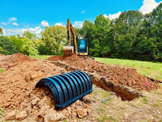 Septic Install with 370’ Chambered Drain Field and Curtain Drain - This was a chambered septic system installation with 370’ of drain field and a 150ft curtain drain. 1000 gallon concrete tank installed. Inspection passed and completed on schedule. Call/Text (931) 933-1674.