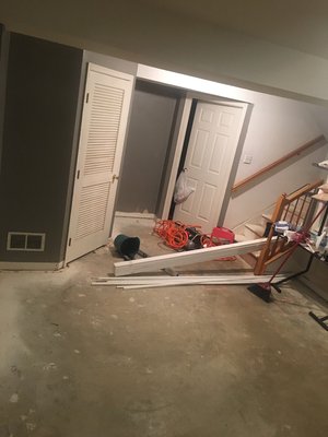 Flooring - Laminate flooring from basement to second floor with chrome edges Flooring - Laminate flooring from basement to second floor with chrome edges