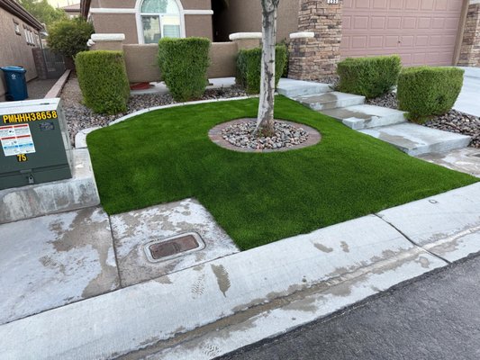 Plush Front Yard Installation - This installation involved our Plush turf, plants, a tree ring and some rock to beautify our client's front yard. Plush Front Yard Installation - This installation involved our Plush turf, plants, a tree ring and some rock to beautify our client's front yard.
