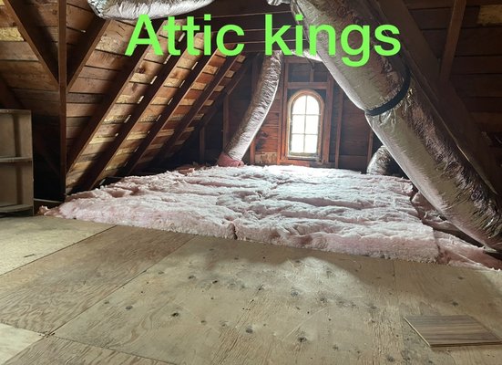 Attic insulation replacement - We removed 3-4 inch of old batt insulation plus clean the space from dust and install new R-38(12”) Owens Corning batt insulation.