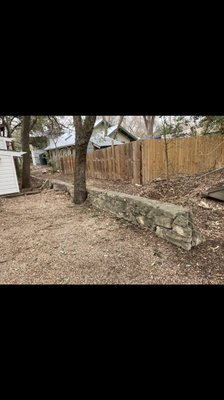 Masonary wall - Costumer was having alot of trouble with water crossing over to his side due tue previous wall being damaged in addition to there being no proper water drainage in the middle of the two houses from the back to the front on to the street. Demolished old wall built new one, created a swale with the proper slope from back to front compacted set water proof fabric amd laid river rock on top. Customer was really happy and is now back in our agenda for a flagstone patio and 2 other walls really pleased. Masonary wall - Costumer was having alot of trouble with water crossing over to his side due tue previous wall being damaged in addition to there being no proper water drainage in the middle of the two houses from the back to the front on to the street. Demolished old wall built new one, created a swale with the proper slope from back to front compacted set water proof fabric amd laid river rock on top. Customer was really happy and is now back in our agenda for a flagstone patio and 2 other walls really pleased.