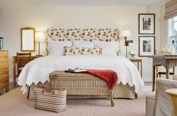 Accommodations and Suites - Every room at the Inn is spacious, private and comfortable. True to Inn tradition, each room also has a unique view, layout and furnishings.
In restoring and updating the 1939 Inn, the architects sought to merge history with modern sensibility. Even today, former guests and their descendants fondly remember the location and views from the room to which they returned each year. To capture this individuality, every one of our 27 rooms and four Signature Suites and two Carriage House Suites maintains a unique vantage: to the cove and surrounding community, to the pond, and on the higher floors, to glimpses of the ocean. Long-time Weekapaug resident and interior designer Nancy Taylor selected distinct textile patterns for the sewn and upholstered pieces in each guest room. Guests will also find a vintage piece from the old Inn in any of the rooms, as well as modern furnishings that ensure their complete comfort. Accommodations and Suites - Every room at the Inn is spacious, private and comfortable. True to Inn tradition, each room also has a unique view, layout and furnishings.
In restoring and updating the 1939 Inn, the architects sought to merge history with modern sensibility. Even today, former guests and their descendants fondly remember the location and views from the room to which they returned each year. To capture this individuality, every one of our 27 rooms and four Signature Suites and two Carriage House Suites maintains a unique vantage: to the cove and surrounding community, to the pond, and on the higher floors, to glimpses of the ocean. Long-time Weekapaug resident and interior designer Nancy Taylor selected distinct textile patterns for the sewn and upholstered pieces in each guest room. Guests will also find a vintage piece from the old Inn in any of the rooms, as well as modern furnishings that ensure their complete comfort.