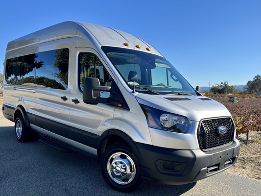 Brand New 14 passenger luxury van - We just added a brand new 14 passenger high roof Transit with privacy glass and leatherette seating. 6ft 3' interior height so you can stand straight up - so easy to get on and off! Perfect for large group wine touring as well as wedding shuttles, events and concert transportation.