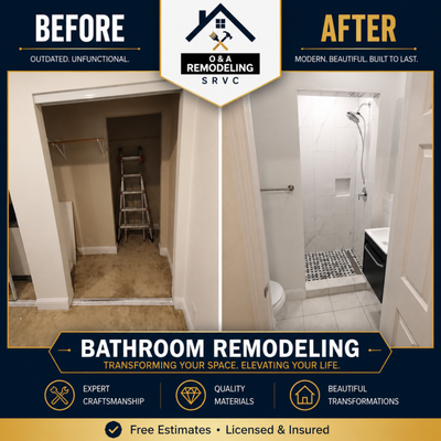 Bathroom Remodeling – Closet Conversion into Modern Shower - We transformed an outdated, unused closet area into a clean, modern bathroom space with a new shower, tile work, vanity area, and updated finishes. Bathroom Remodeling – Closet Conversion into Modern Shower - We transformed an outdated, unused closet area into a clean, modern bathroom space with a new shower, tile work, vanity area, and updated finishes.