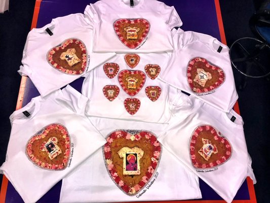 Valentines Day Cookie Shirts - Angie, the owner, decided to do this project for all her T-shirt Ninja Fairies making huge cookies with customized t-shirt cookies in the middle, then took pictures of them all and put those pictures on t-shirts!