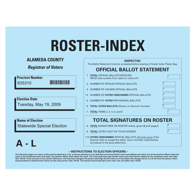 Election Rosters - Windward worked with the registrars of voters in two California counties to create printed voter rosters and street indexes. We worked from their databases to create poll books for each precinct. For a general election, the books contained listings for over 1.2 million voters. All programming and layout was done in house. Election Rosters - Windward worked with the registrars of voters in two California counties to create printed voter rosters and street indexes. We worked from their databases to create poll books for each precinct. For a general election, the books contained listings for over 1.2 million voters. All programming and layout was done in house.