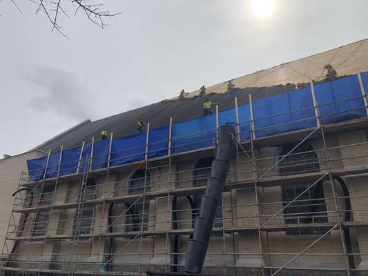First Baptist Marietta - This removal and install was a logistical challenge with it being ten stories at the peak and Lemon Street below. No debris was on the ground and no traffic was obstructed. The project went smoothly and the church has a beautiful new roof.