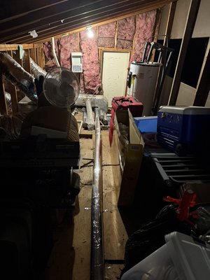 Install through the attic - This house had no dryer vent line expelling out of the home a install corrected that making the home and dryer safe Install through the attic - This house had no dryer vent line expelling out of the home a install corrected that making the home and dryer safe