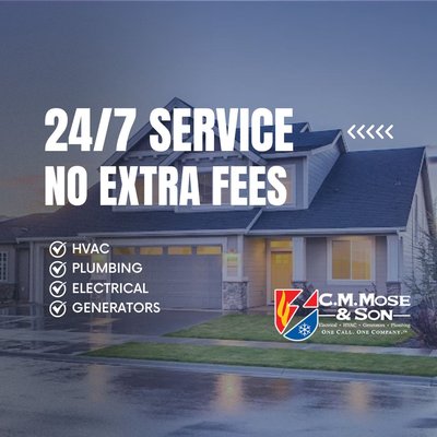 24/7 Emergency AC, Heating, Plumbing, Electrical and Generator Services - 24/7 Emergency AC, Heating, Plumbing, Electrical and Generator Services

No Extra Fees for Evenings or Weekends