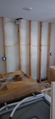 wall extended customer wanted 3 receptacles 2 of which are gfci and the third is gfci protected - customer calls saying he's doing some renovations and he needed some electrical done so I added some receptacles and fixed his lighting problem
