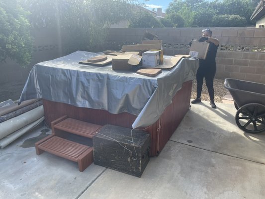 Hot tub removal and junk removal - We removed a hot tub and yard debris some trash and lots of fire wood and some roof tile when the customer moved in to there new home so they could start over from scratch Hot tub removal and junk removal - We removed a hot tub and yard debris some trash and lots of fire wood and some roof tile when the customer moved in to there new home so they could start over from scratch