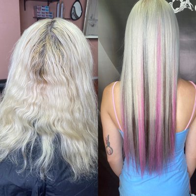 Platinum hair retouch, microchip extensions design. - Retouch for platinum, along with microchip extensions design, 18 inches long.
Pink, chocolate, & platinum.
Inspired on Avril Lavigne. Platinum hair retouch, microchip extensions design. - Retouch for platinum, along with microchip extensions design, 18 inches long.
Pink, chocolate, & platinum.
Inspired on Avril Lavigne.