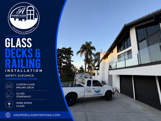 Glass Decks & Railing - Modern custom glass railing solutions for decks, stairways, and specialty installations such as wine room glass.