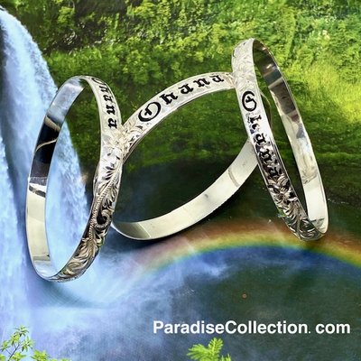 Sterling Silver Hawaiian Bracelets - Sterling Silver Hawaiian Heirloom bangle bracelet is hand crafted by our team of skilled Hawaiian jewelers in Hawaii and personalized with your name. Each personalized bangle bracelet comes with lifetime warranty and free shipping. It usually takes 3 days to make and 5 days to ship from Honolulu, Hawaii to you.
