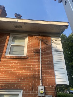 Newly restored soffit and broken run of 30’ gutter. - A storm came by and blew down a 15’ section of gutter and tore the soffit down as well. In a timely manner, Love All Restoration came and newly restored this, with very little costs to the property owner. Newly restored soffit and broken run of 30’ gutter. - A storm came by and blew down a 15’ section of gutter and tore the soffit down as well. In a timely manner, Love All Restoration came and newly restored this, with very little costs to the property owner.