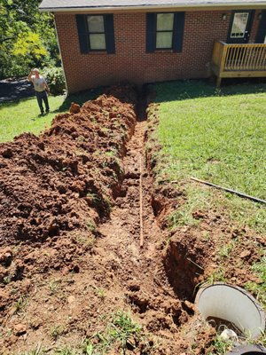 Installing a new water line to a home - Homeowner had a leak in the main water line and getting a HUGE water bill every month. We dug up the old, galvanized line and installed a new 3/4 water line. Installing a new water line to a home - Homeowner had a leak in the main water line and getting a HUGE water bill every month. We dug up the old, galvanized line and installed a new 3/4 water line.