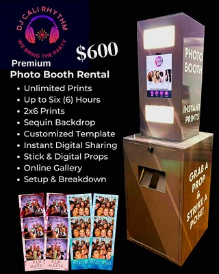 Premium Photo Booth $600 - This premium photo Booth provides unlimited prints & online photos for up to 6hrs of service
$600 Includes set up breakdown and props Premium Photo Booth $600 - This premium photo Booth provides unlimited prints & online photos for up to 6hrs of service
$600 Includes set up breakdown and props