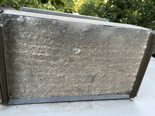 Cleaning of AC Coils. - Want to stay cool in the summer? Cottonwood and other pollens can clog your coils, use more energy, reduce your air conditioners cooling ability and even cause your air conditioner to fail. See the before and after picture of an average air conditioning coil we have seen this year.