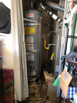 Water Heater Replacement - Replaced leaking A.O Smith water heater with new Bradford white 40gal water heater and brought up to code. Water Heater Replacement - Replaced leaking A.O Smith water heater with new Bradford white 40gal water heater and brought up to code.
