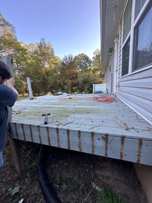 Full deck rebuild - Upgraded this old deck to trex deck boards and vinyl railings Full deck rebuild - Upgraded this old deck to trex deck boards and vinyl railings