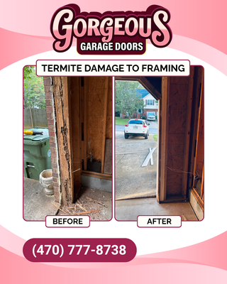 New Doors After Termites - Repairs always have surprises! When this homeowner had issues with her garage doors, and needed a new door - she never considered that the reason her doors were coming out of the tracks was the termite infestation in the headers and supports. We had to gut the area and redo all the framing around her garage door openings and recommend our pest contractor. New doors installed! New Doors After Termites - Repairs always have surprises! When this homeowner had issues with her garage doors, and needed a new door - she never considered that the reason her doors were coming out of the tracks was the termite infestation in the headers and supports. We had to gut the area and redo all the framing around her garage door openings and recommend our pest contractor. New doors installed!