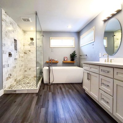 Sammamish Bathroom - These amazing clients left the state while we remodeled their kitchen and two bathrooms. It's really special to be trusted with such a great responsibility. Creating art with people who aren't there to see it in person was both a new challenge and a huge honor. Finding clients that make a great team with us is always the most important part of the process. Trust is the foundation on both sides. Sammamish Bathroom - These amazing clients left the state while we remodeled their kitchen and two bathrooms. It's really special to be trusted with such a great responsibility. Creating art with people who aren't there to see it in person was both a new challenge and a huge honor. Finding clients that make a great team with us is always the most important part of the process. Trust is the foundation on both sides.