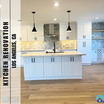 Kitchen Renovation | Los Angeles, CA - A beautiful large open floor plan Kitchen Remodel has now been completed by the Wise Builders team of experts. To achieve the homeowner's desire for an open floor plan, we had to remove a wall, reconfigure the space, and then source and install beautiful Cabinetry topped with Quartz counters. Whatever your dream kitchen looks like, it should be a space that reflects your personality and lifestyle. It should be both functional and beautiful, with plenty of storage, counter space, and natural light.
It’s important to work with a team of experts like Wise Builders who can help you bring your vision to life. Give our office a call today! Kitchen Renovation | Los Angeles, CA - A beautiful large open floor plan Kitchen Remodel has now been completed by the Wise Builders team of experts. To achieve the homeowner's desire for an open floor plan, we had to remove a wall, reconfigure the space, and then source and install beautiful Cabinetry topped with Quartz counters. Whatever your dream kitchen looks like, it should be a space that reflects your personality and lifestyle. It should be both functional and beautiful, with plenty of storage, counter space, and natural light.
It’s important to work with a team of experts like Wise Builders who can help you bring your vision to life. Give our office a call today!