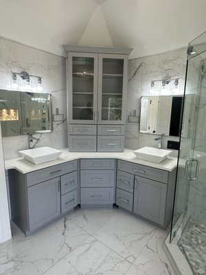 Bathroom remodel - This was a bathroom that was dated in the early 2000’s and needed a complete overhaul. We tore everything out and started from ground zero. The rainfall shower head also added a great addition to this shower.