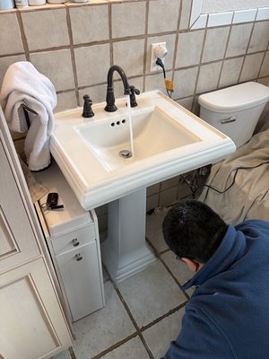Drain Line Replacement - Customer reported ongoing drainage issues with the bathroom sink. Beeline Services initially performed multiple service visits in an effort to restore proper drainage; however, due to severe deterioration and corrosion within the existing galvanized drain piping, the sink continued to experience blockage and poor flow conditions.

The only permanent and reliable solution required removal of the existing pedestal sink to gain proper access to the drain system.

Work performed included:

• Careful removal of existing pedestal sink to access concealed plumbing.
• Removal and disposal of heavily corroded galvanized drain piping.
• Installation of new ABS drain piping system in accordance with California plumbing code standards.
• Replacement and secure installation of new sink strainer assembly.
• Reinstallation and alignment of pedestal sink.
• Testing of drain system to confirm proper operation and leak-free performance.

Upon completion of the project, the drainage system was fully restored and is now operating properly as intended.
