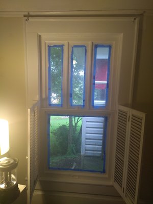 Bedroom windows. - Sanded, caulk and painted 2 coats of trim white on the bedroom windows. Bedroom windows. - Sanded, caulk and painted 2 coats of trim white on the bedroom windows.