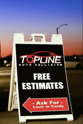 Free Estimates - Auto repair doesn’t have to be scary. 👀 At Topline Auto Collision, we keep things honest, affordable, and stress-free. ✨ Free estimates for new & returning customers — just ask for Candy or Louis! No surprises. No pressure. Just real Free Estimates - Auto repair doesn’t have to be scary. 👀 At Topline Auto Collision, we keep things honest, affordable, and stress-free. ✨ Free estimates for new & returning customers — just ask for Candy or Louis! No surprises. No pressure. Just real