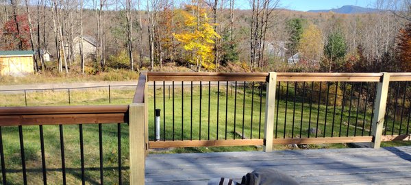 Railing Install - Old rails that were rotting and falling off proved to be a safety hazard on this deck. We installed all new posts and rails, as well as a new stair and carrying beam to ensure the space could be safely enjoyed. Railing Install - Old rails that were rotting and falling off proved to be a safety hazard on this deck. We installed all new posts and rails, as well as a new stair and carrying beam to ensure the space could be safely enjoyed.